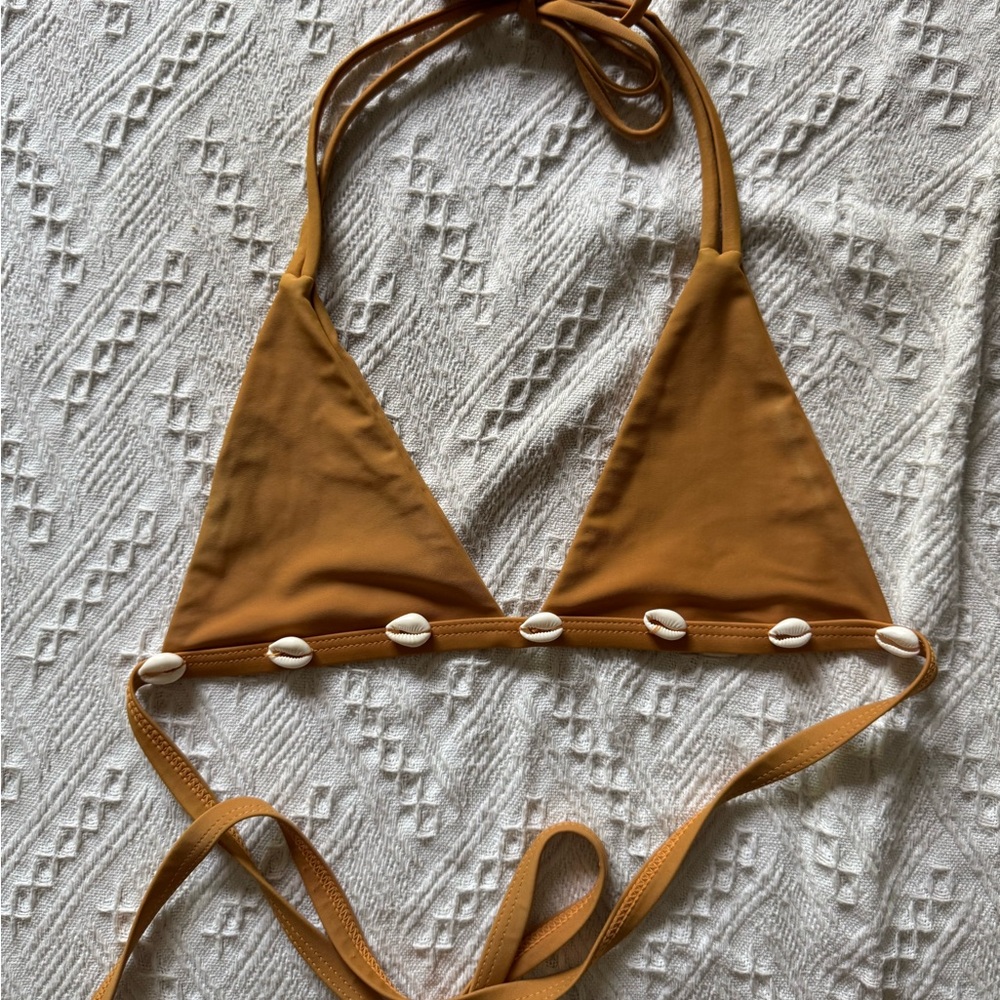 Brown Triangle Bikini Top with Shell Accents